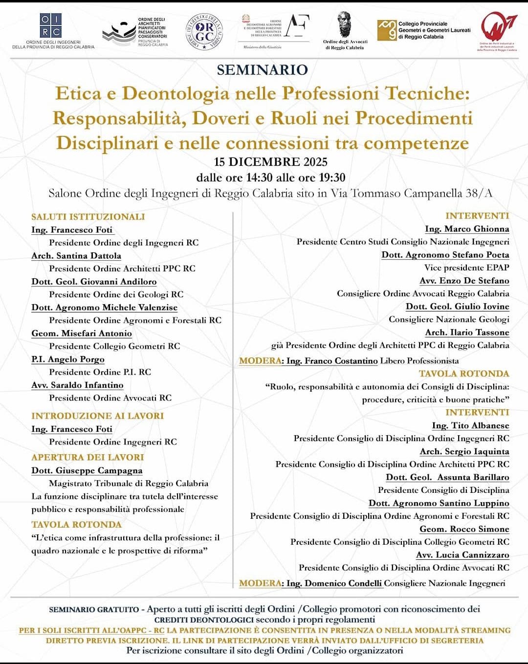 Scopri di più sull'articolo Seminario in tema di Etica e deontologia nelle professioni tecniche