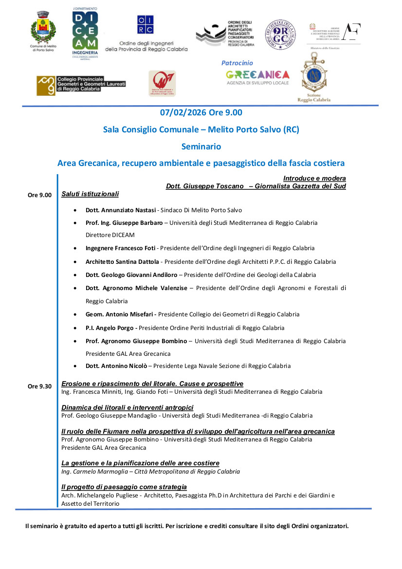 Scopri di più sull'articolo SEMINARIO Area Grecanica, recupero ambientale e paesaggistico della fascia costiera